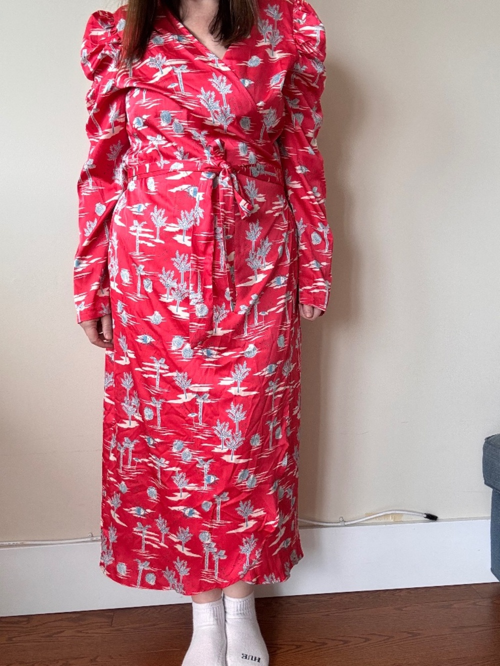 Never Fully Dressed Red Palm Tree Wrap Maxi Dress 14